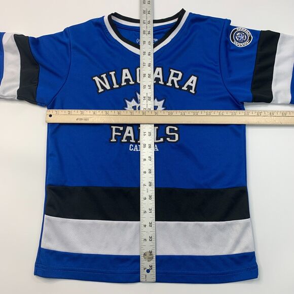 Niagara Falls Hockey Jersey Shirt Youth Boys 10/12 Harbor Blue Striped Canadian - Picture 5 of 10